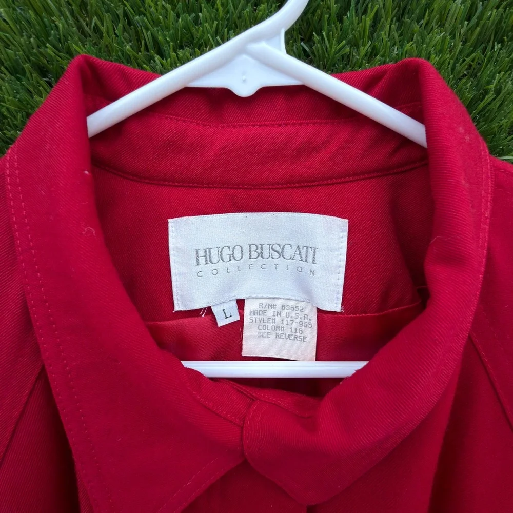 Hugo‎ Buscati Collection Red Trench Coat Womens Large Made In USA Classic Chic